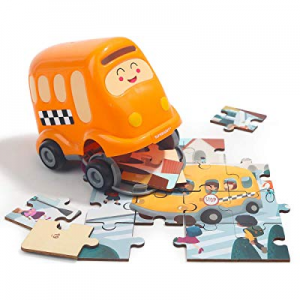 One Day Only！TOP BRIGHT 2 in 1 School Bus Toddlers Wooden Puzzle Toy now 50.0% off 