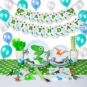 One Day Only！Dinosaur Birthday Theme Party Supplies Set & Tableware Kit For 20 Guests With Disposa..