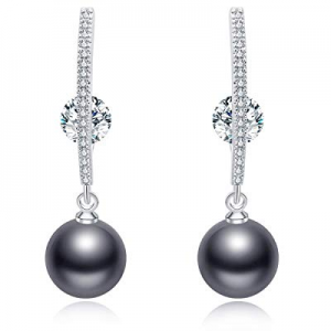 Pearl Earrings Dangle Silver with Swarovski Crystal, Dangling Drop Pearls Women's Earrings now 5.0..