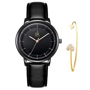 One Day Only！50.0% off SHENGKE Women's Watch Gift Set Quartz Leather Strap Fashion Ladies Watch Ul..