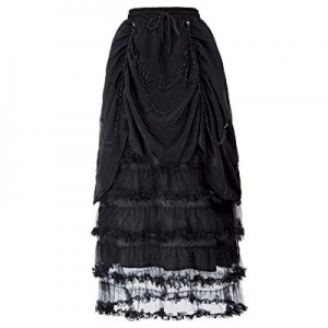 One Day Only！SCARLET DARKNESS Women Gothic Victorian Black Chain Decorated Ruffled Ruch Skirt now ..