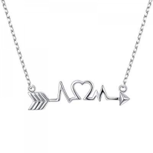 925 Sterling Silver Arrow Heart Cardiogram Lifeline Pulse Heartbeat Pendant Necklace for Women，18"..
