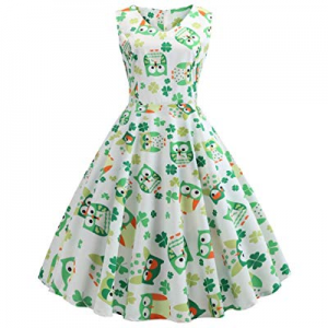 50.0% off Nicetage St. Patrick's Day Women’s Dress Vintage Sleeveless Clover Print Evening Party P..