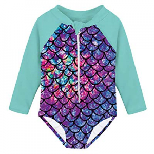 One Day Only！50.0% off uideazone Little Girls Rashguard Swimsuit with UPF 50+ One Piece Long Sleev..