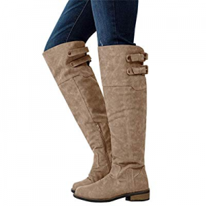 One Day Only！YOMISOY Womens Over the Knee Riding Boots Casual Low Heel Strap Suede Thigh High Boot..