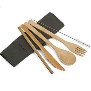 Travel Utensil Sets Flatware Set Serving Bamboo Cutlery Set Reusable Lightweight With Portable Pou..