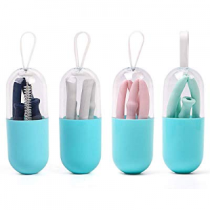 Silicone Straws Drinking Reusable - Portable 4 Collapsible Straws with 4 Cases and 4 Cleaning Brus..