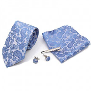 Men's Necktie Tie Clip Set Pocket Formal Handkerchief Necktie with Cufflinks Set now 70.0% off 