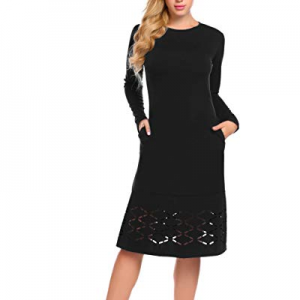 Hersife Women's Long Sleeve Fit and Flare Vintage A Line Midi Dress with Pockets now 69.0% off 