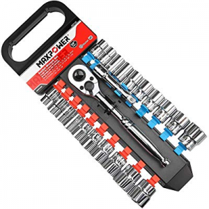 MAXPOWER 22pcs 3/8-inch Ratcheting Socket Wrench Set - Pro Grade 72 Teeth Quick Release Reversible..
