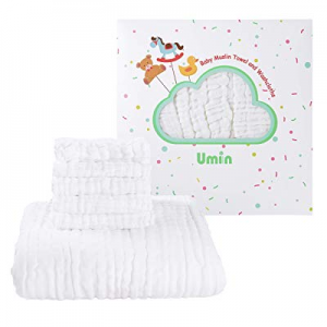 Umiin Baby Washcloths and Towel Set - Baby Shower Gift - Baby Bath Gift Set - 1 Muslin Baby Bath T..