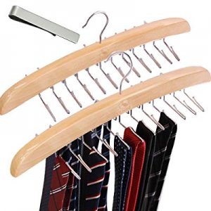 One Day Only！50.0% off VEHHE Tie Racks Tie Hanger 2 Pack Wooden Blet Hangers Holder Hooks Organize..