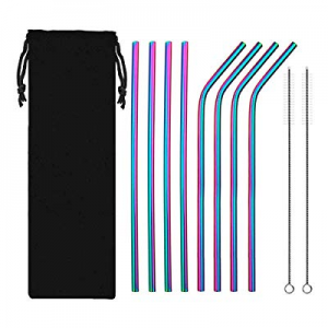 Stainless Steel Drinking Metal Straws now 80.0% off , Rainbow Multi-Colored Straw, Set of 8 Stainl..