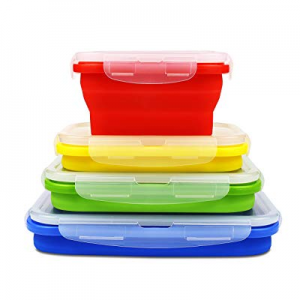 Ryfan Collapsible Folding Silicone Food Storage Container with Lid now 20.0% off , Set of 4 Silico..